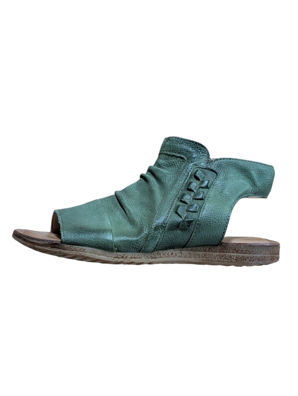 Miz Mooz Flaire Ruched Leather Side Zip Aloe Green Sandals Size 38 - Picture 4 of 10